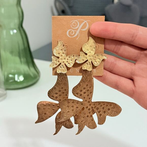 New Plunder "Reign" Antiqued Gold Butterfly Earrings (4") - Picture 5 of 7